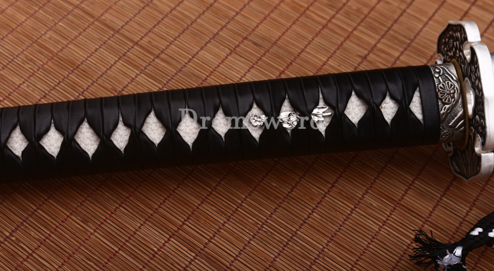 47" Damascus Folded Steel Nagamaki Japanese Samurai Katana Sword Battle Ready Shinogi Zukuri real sharp sword Black