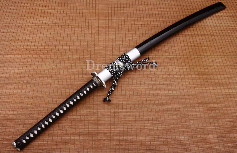 47" Damascus Folded Steel Nagamaki Japanese Samurai Katana Sword Battle Ready Shinogi Zukuri real sharp sword Black