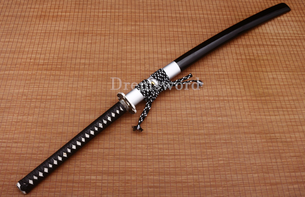 47" Damascus Folded Steel Nagamaki Japanese Samurai Katana Sword Battle Ready Shinogi Zukuri real sharp sword Black