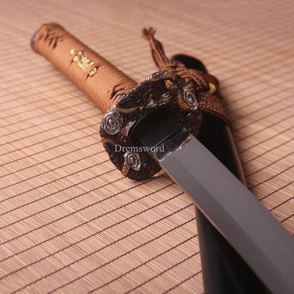 Handmade 1095 High Carbon Steel Blade Katana Japanese Samurai Sword Ox Horn Saya SHINOGI-ZUKURI Black