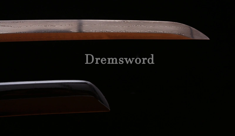 47" Damascus Folded Steel Nagamaki Japanese Samurai Katana Sword Battle Ready Shinogi Zukuri real sharp sword Black