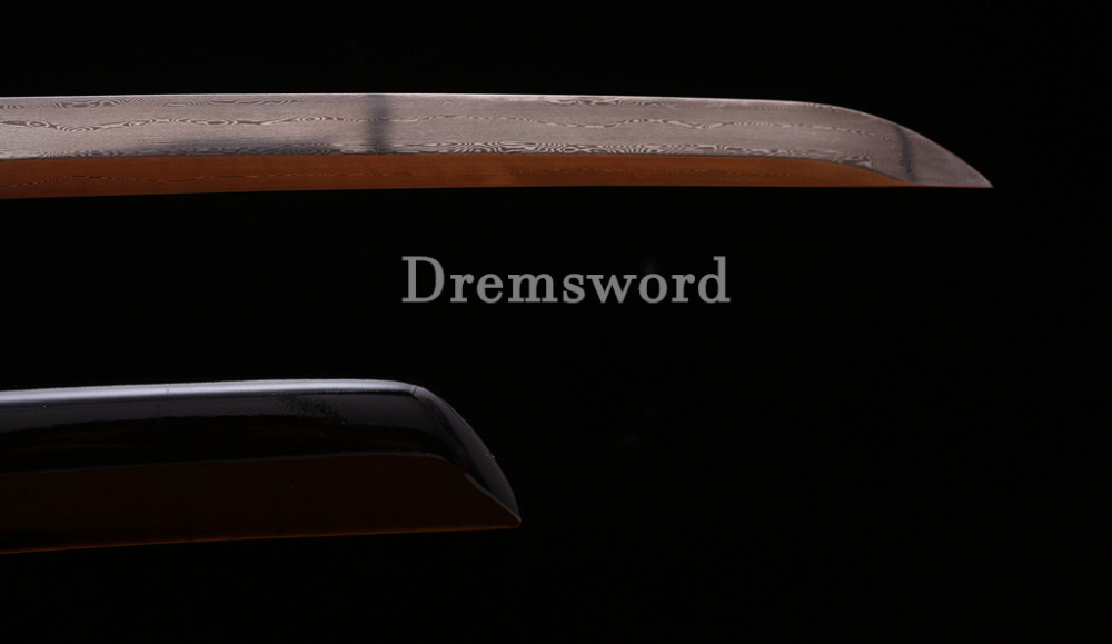 47" Damascus Folded Steel Nagamaki Japanese Samurai Katana Sword Battle Ready Shinogi Zukuri real sharp sword Black
