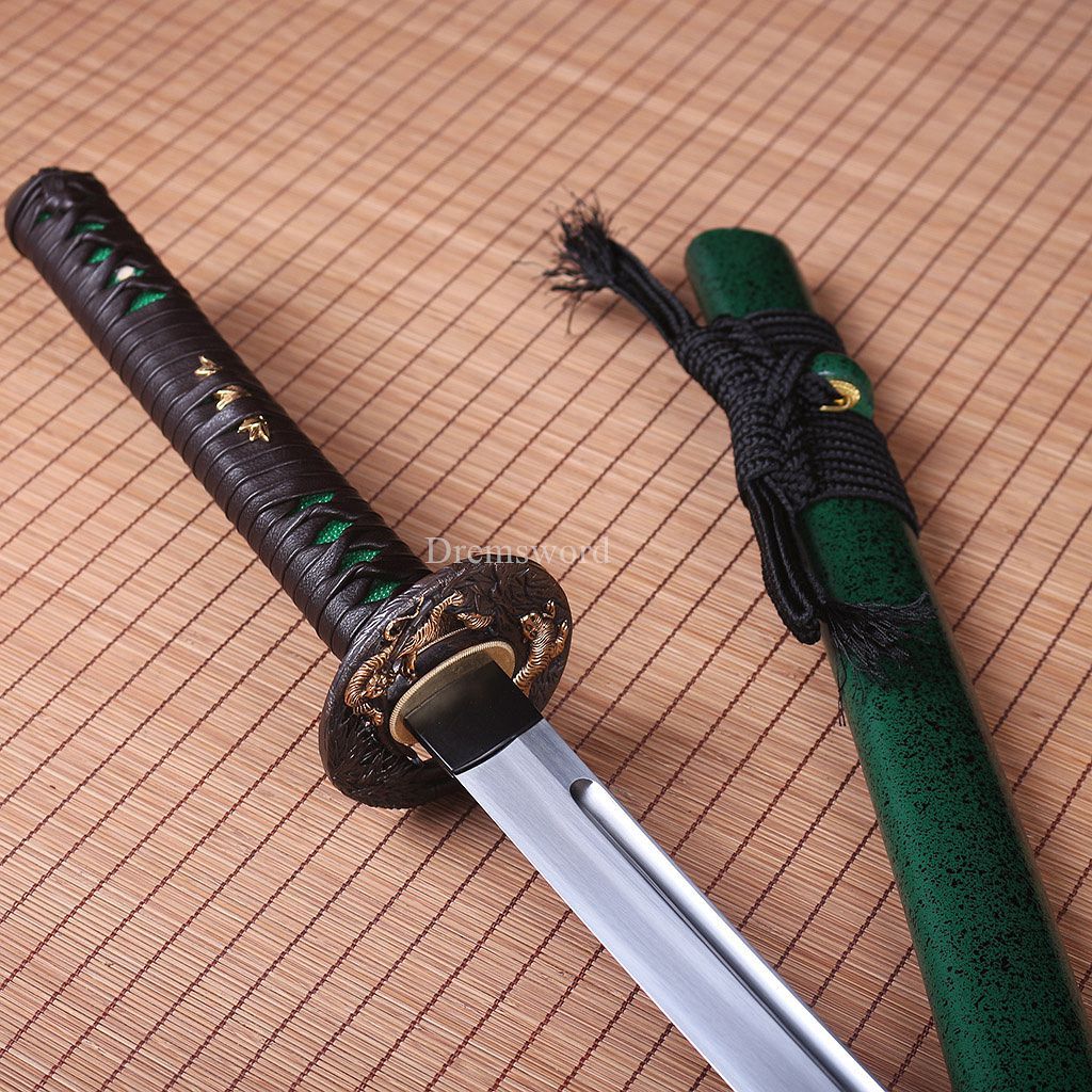 Handmade 1095 High Carbon Steel Blade Katana Japanese Samurai Sword Battle Ready SHINOGI-ZUKURI Green
