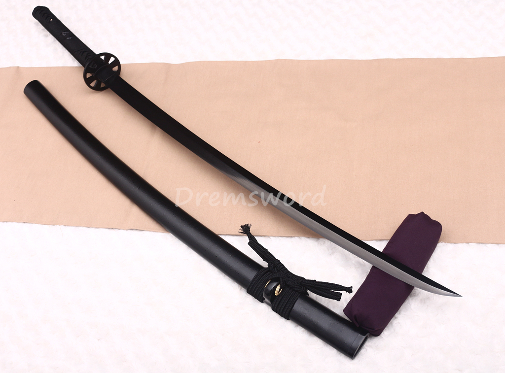 43"Damascus Folded Steel Nodachi Long Katana Shobu-Zukuri Japanese Samurai Sword Black