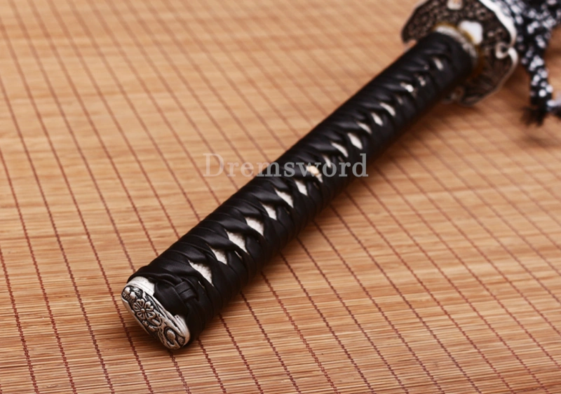 47" Damascus Folded Steel Nagamaki Japanese Samurai Katana Sword Battle Ready Shinogi Zukuri real sharp sword Black