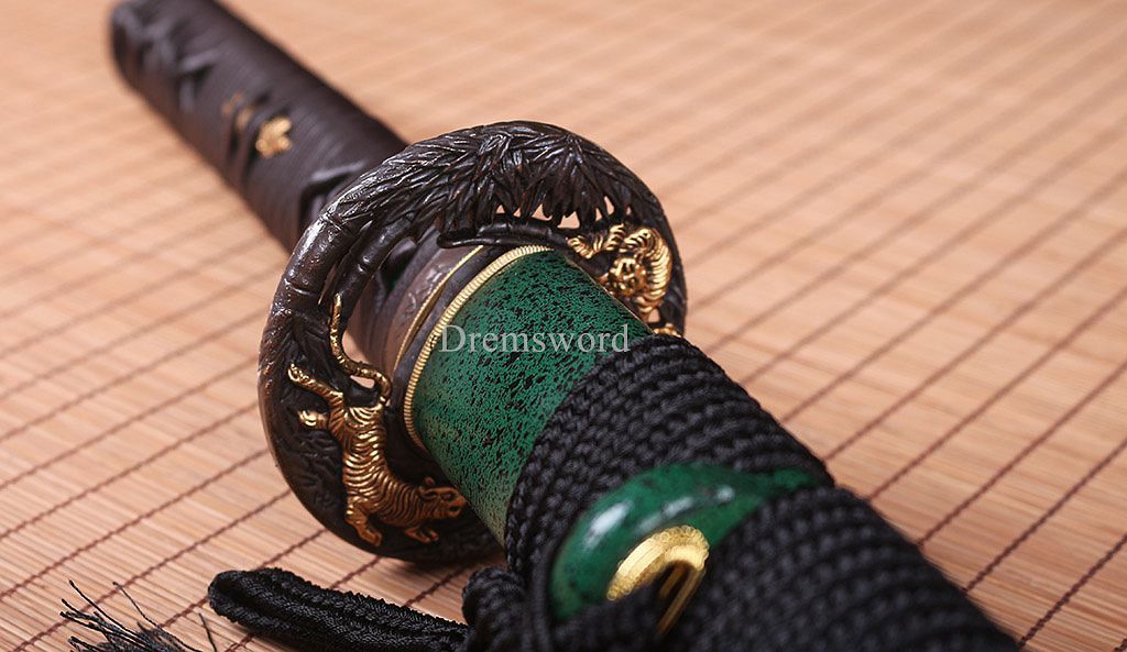 Handmade 1095 High Carbon Steel Blade Katana Japanese Samurai Sword Battle Ready SHINOGI-ZUKURI Green