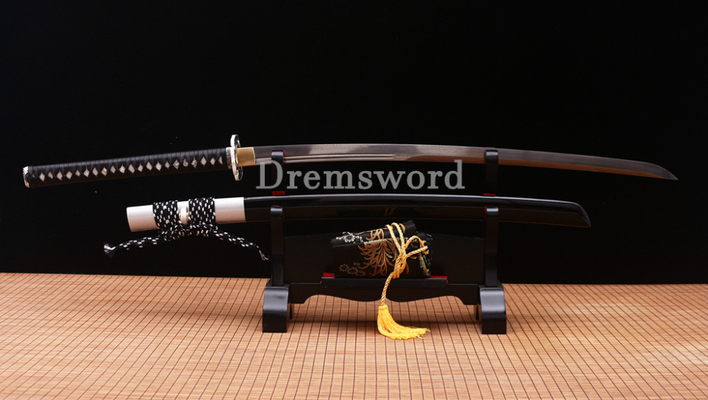47" Damascus Folded Steel Nagamaki Japanese Samurai Katana Sword Battle Ready Shinogi Zukuri real sharp sword Black