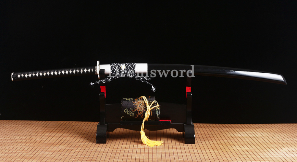 47" Damascus Folded Steel Nagamaki Japanese Samurai Katana Sword Battle Ready Shinogi Zukuri real sharp sword Black
