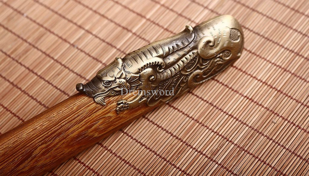 42.9 inch Tang Dao Damascus Folded Steel Handmade Real Chinese Traditional Dao Kiriha Zukuri Real Sharp Sword Brown And Yellow