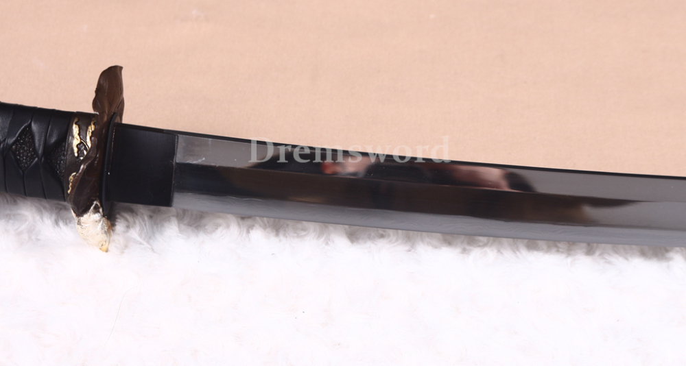 Clay Tempered Honsanmai Steel Katana Japanese Samurai Sword O-Kissaki Sugu Hamon Shinogi-Zukuri Gold and Black