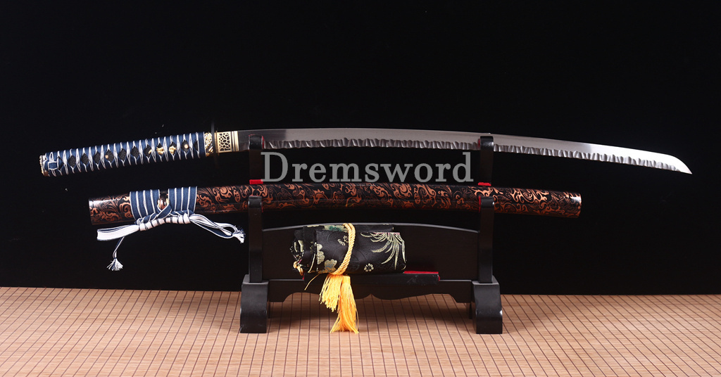 Damascus Folded Steel Hand Hammering Pattern Blade Katana Japanese Samurai Sword Shinogi Zukuri Real Sharp Sword Brown