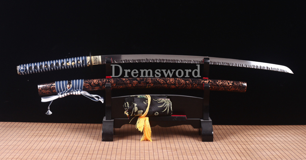 Damascus Folded Steel Hand Hammering Pattern Blade Katana Japanese Samurai Sword Shinogi Zukuri Real Sharp Sword Brown