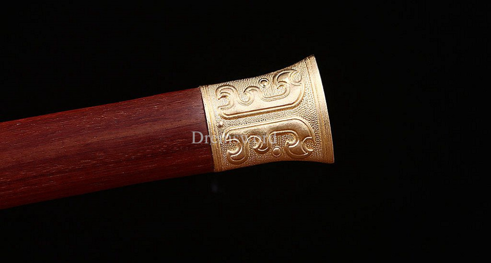 Damascus Folded Steel Han Jian Traditional Chinese Sword Handmade Rosewood Saya Ken Real Sharp Sword Red And Yellow