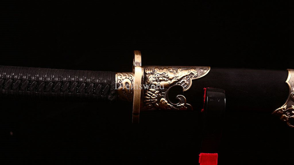 Damascus Folded Steel Chinese Traditional Qing Dao Sharp O-Kiassaki Ebony Saya UNOKUBI-ZUKURI Black