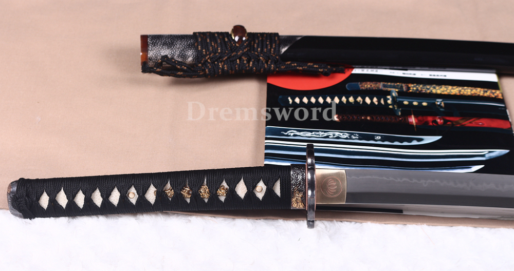 T10 Steel Clay Tempered Katana Japanese Samurai Sword Hada Polishing Choji Hamon Shinogi Zukuri Full Tang Black