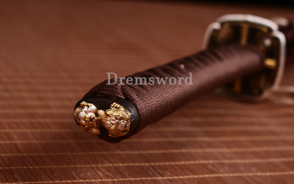 Kobuse Clay Tempered Steel Japanese Samurai Katana Sword for Battle Brass Tsuba SHINOGI-ZUKURI Brown And White