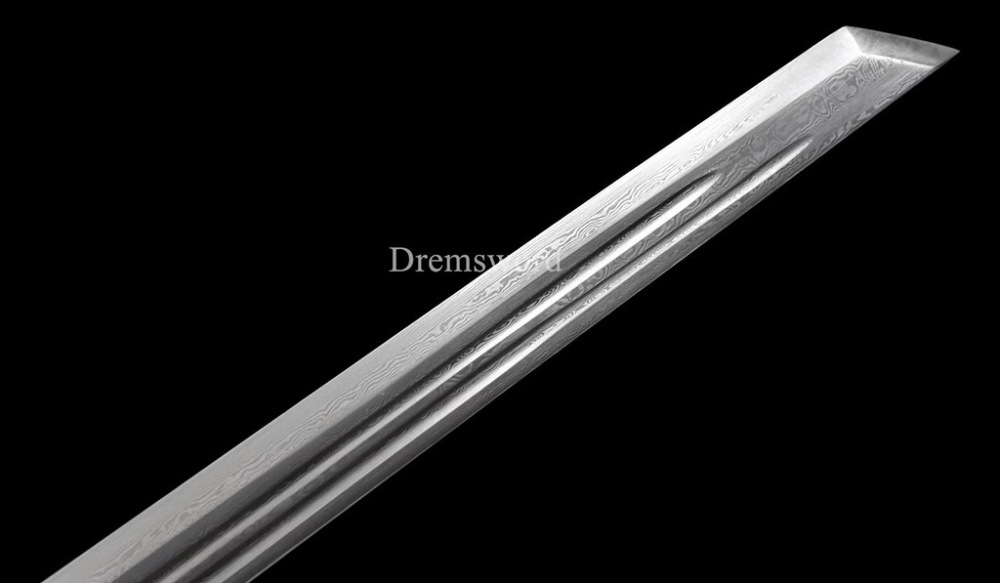 Handmade Damascus Folded Steel Tang Dao Traditional Chinese Sword Battle Ready Kiriha Zukuri Real Sharp Sword Brown And Yellow
