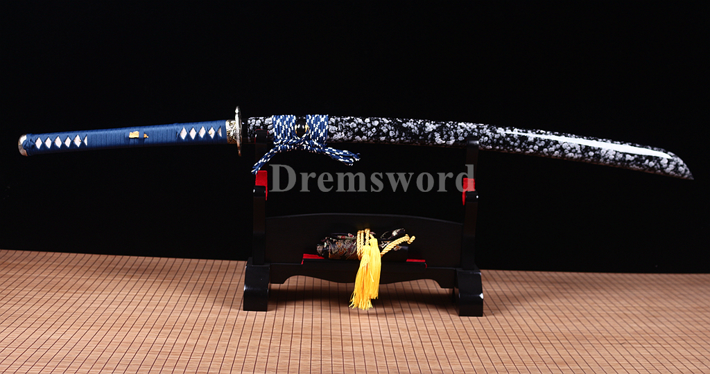 Hand Forge T10 Steel Clay Tempered Naginata Japanese Samurai Battle Sword Sharp Shinogi Zukuri Full Tang Blue