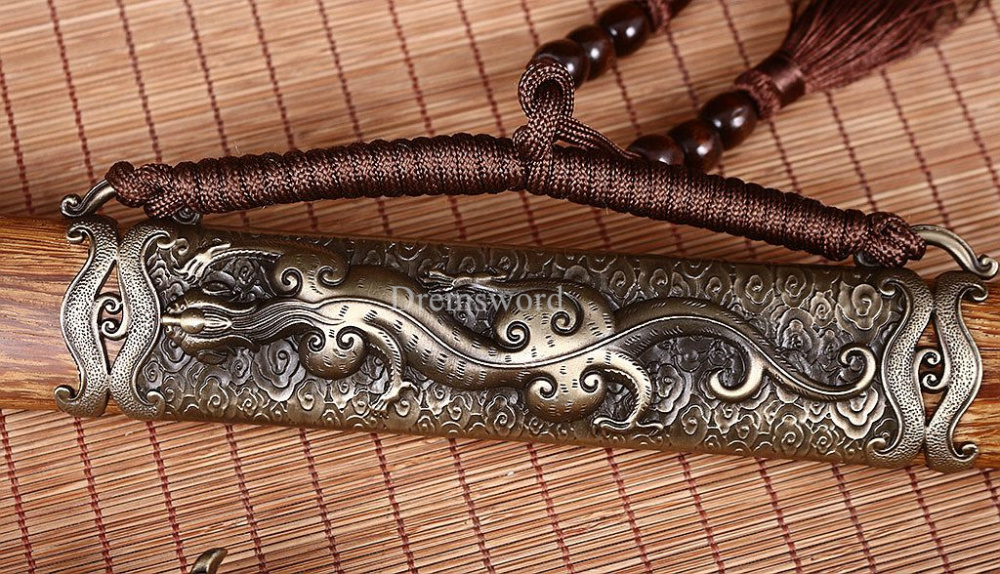 42.9 inch Tang Dao Damascus Folded Steel Handmade Real Chinese Traditional Dao Kiriha Zukuri Real Sharp Sword Brown And Yellow