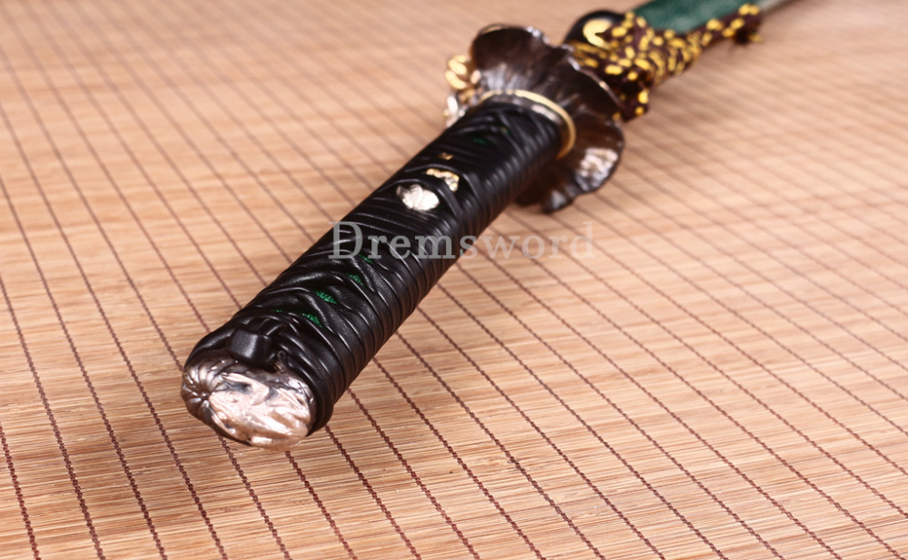 Damascus Folded Steel Katana Hammered Patter Japanese Samurai Sword Rayskin Saya Shinogi Zukuri Real Sharp Sword Green And Black