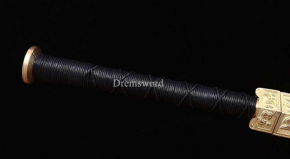 Damascus Folded Steel Han Jian Traditional Chinese Sword Handmade Rosewood Saya Ken Real Sharp Sword Red And Yellow