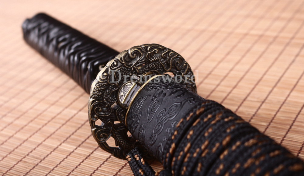 Handmade Damascus Folded Steel Katana Red Blade Japanese Samurai Sword PU Saya Shinogi Zukuri Real Sharp Sword Black