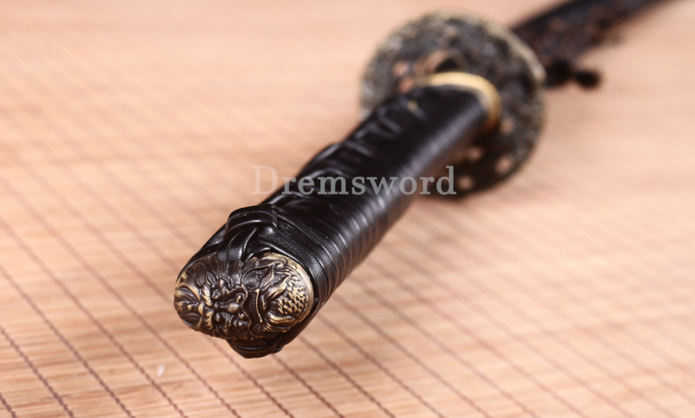 Handmade Damascus Folded Steel Katana Red Blade Japanese Samurai Sword PU Saya Shinogi Zukuri Real Sharp Sword Black