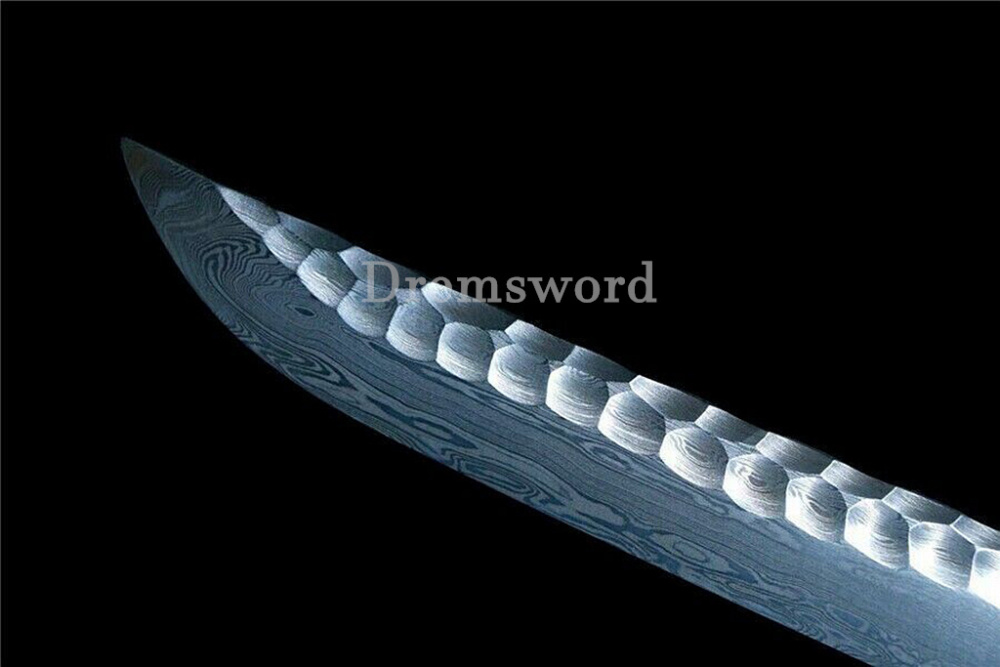 Damascus Folded Steel Hand Hammering Pattern Blade Katana Japanese Samurai Sword Shinogi Zukuri Real Sharp Sword Brown
