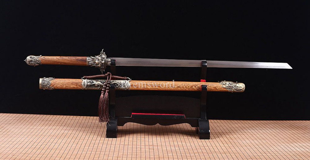 42.9 inch Tang Dao Damascus Folded Steel Handmade Real Chinese Traditional Dao Kiriha Zukuri Real Sharp Sword Brown And Yellow