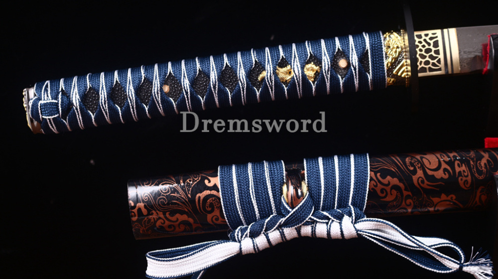 Damascus Folded Steel Hand Hammering Pattern Blade Katana Japanese Samurai Sword Shinogi Zukuri Real Sharp Sword Brown