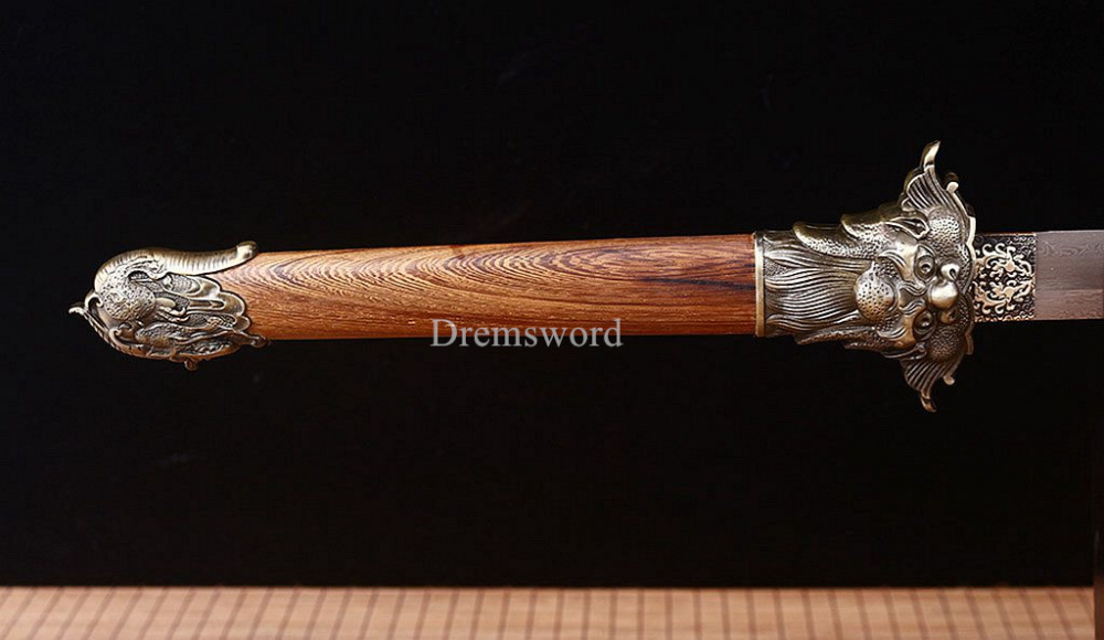 42.9 inch Tang Dao Damascus Folded Steel Handmade Real Chinese Traditional Dao Kiriha Zukuri Real Sharp Sword Brown And Yellow