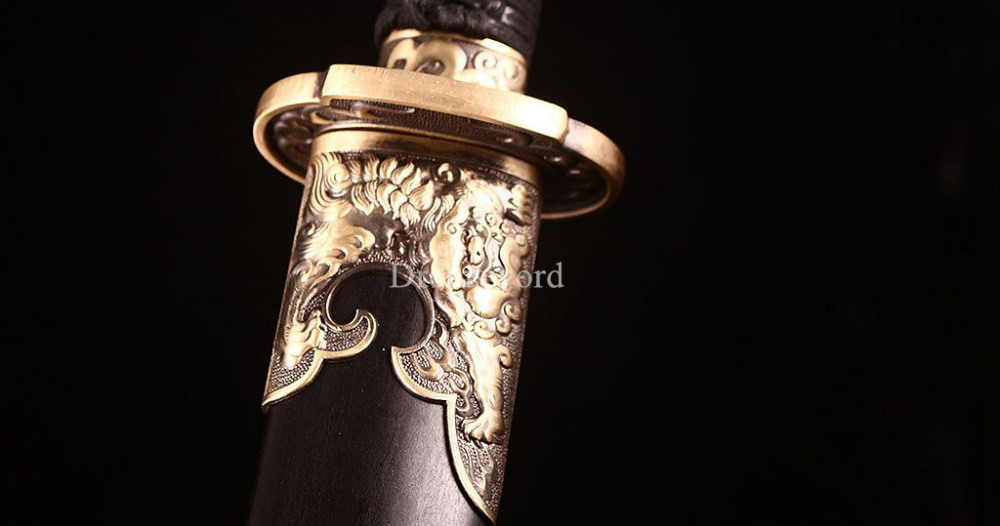 Damascus Folded Steel Chinese Traditional Qing Dao Sharp O-Kiassaki Ebony Saya UNOKUBI-ZUKURI Black