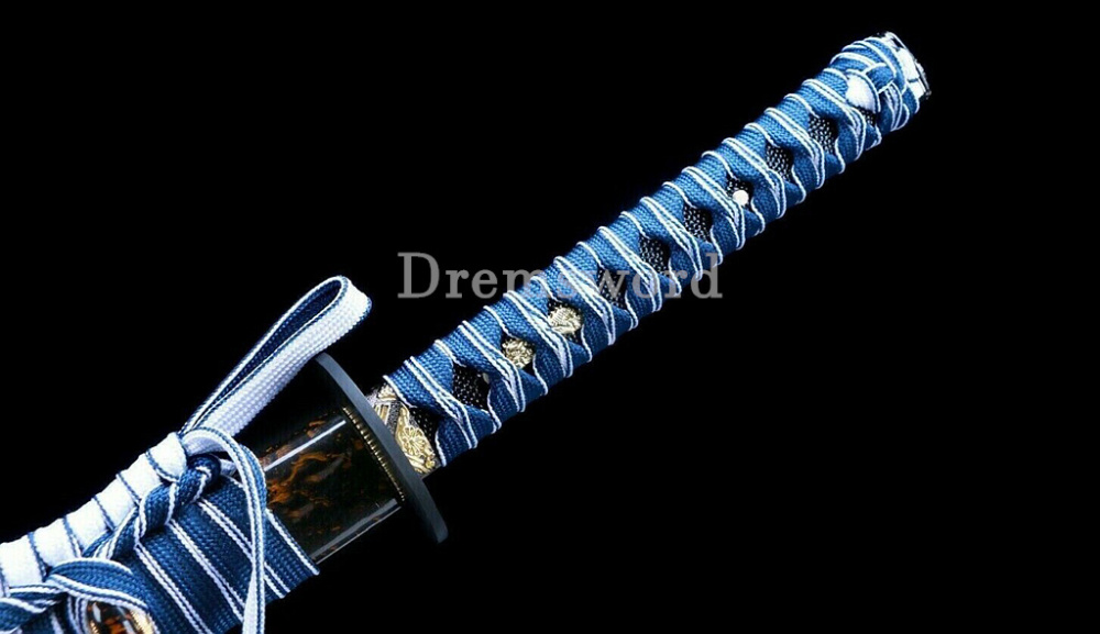 Damascus Folded Steel Hand Hammering Pattern Blade Katana Japanese Samurai Sword Shinogi Zukuri Real Sharp Sword Brown