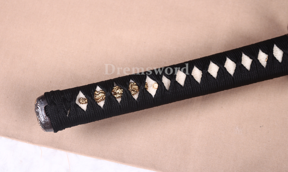 T10 Steel Clay Tempered Katana Japanese Samurai Sword Hada Polishing Choji Hamon Shinogi Zukuri Full Tang Black