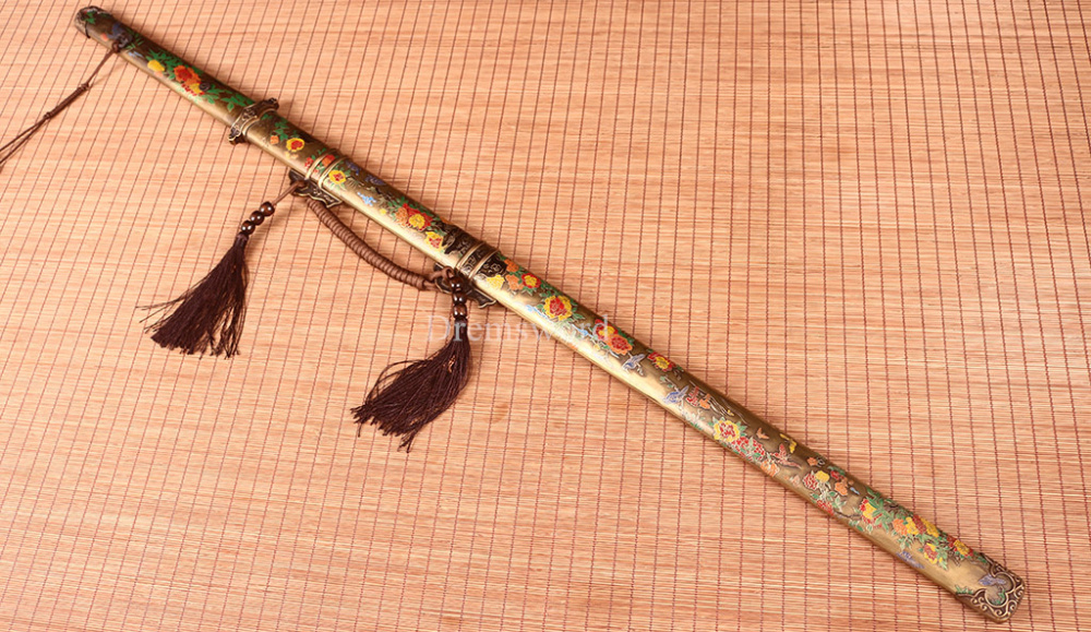 Handmade Damascus Folded Steel Tang Dao Traditional Chinese Sword Battle Ready Kiriha Zukuri Real Sharp Sword Brown And Yellow