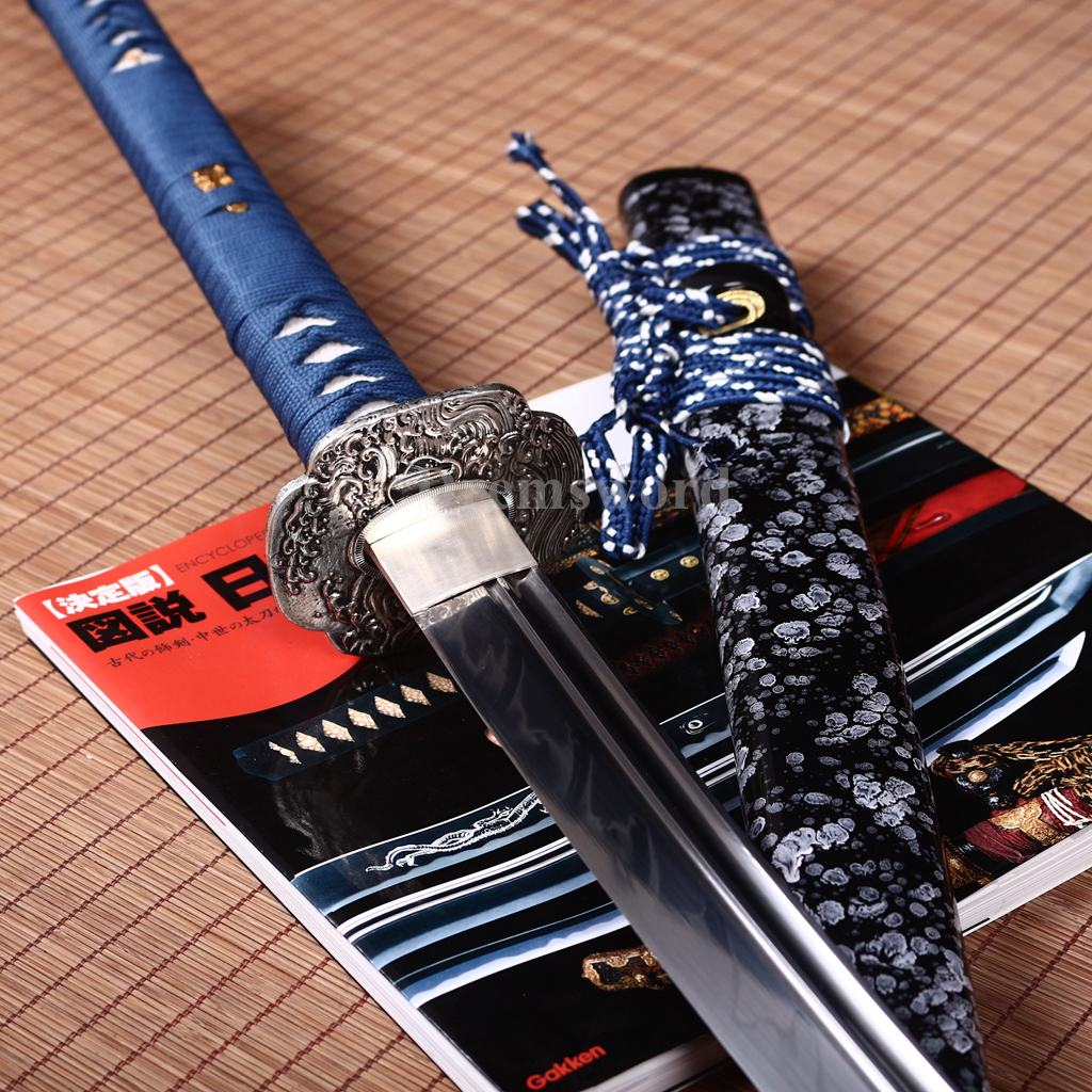 Hand Forge T10 Steel Clay Tempered Naginata Japanese Samurai Battle Sword Sharp Shinogi Zukuri Full Tang Blue