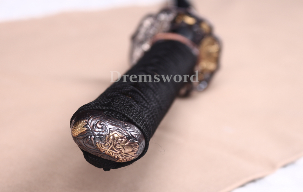 T10 Steel Clay Tempered Katana Japanese Samurai Sword Hada Polishing Choji Hamon Shinogi Zukuri Full Tang Black