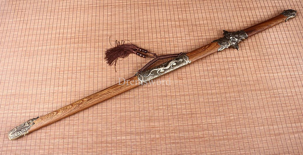 42.9 inch Tang Dao Damascus Folded Steel Handmade Real Chinese Traditional Dao Kiriha Zukuri Real Sharp Sword Brown And Yellow