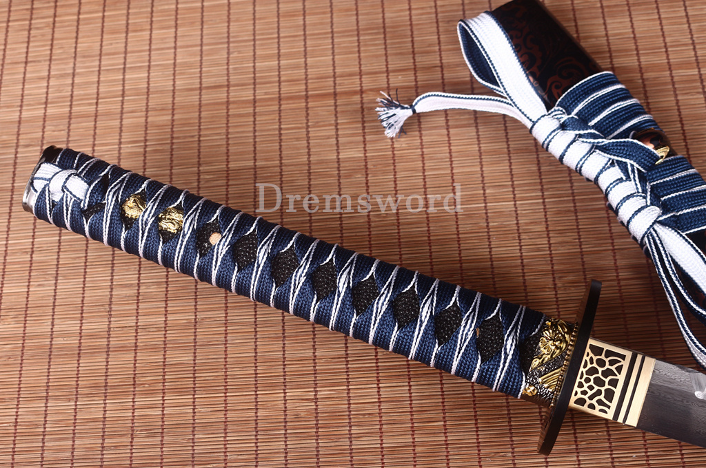 Damascus Folded Steel Hand Hammering Pattern Blade Katana Japanese Samurai Sword Shinogi Zukuri Real Sharp Sword Brown