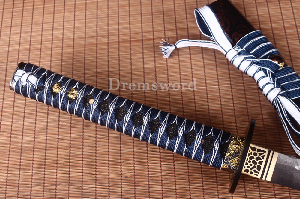 Damascus Folded Steel Hand Hammering Pattern Blade Katana Japanese Samurai Sword Shinogi Zukuri Real Sharp Sword Brown