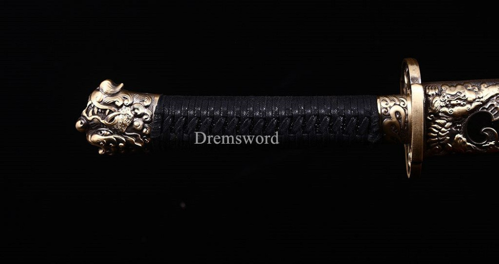 Damascus Folded Steel Chinese Traditional Qing Dao Sharp O-Kiassaki Ebony Saya UNOKUBI-ZUKURI Black