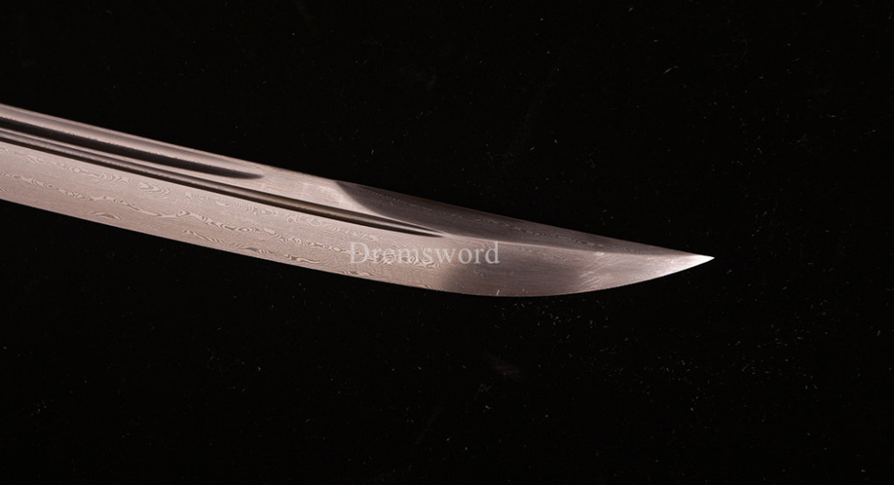 Damascus Folded Steel Chinese Traditional Qing Dao Sharp O-Kiassaki Ebony Saya UNOKUBI-ZUKURI Black