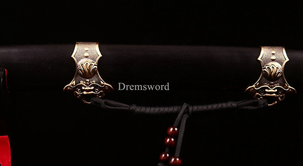 Damascus Folded Steel Chinese Traditional Qing Dao Sharp O-Kiassaki Ebony Saya UNOKUBI-ZUKURI Black