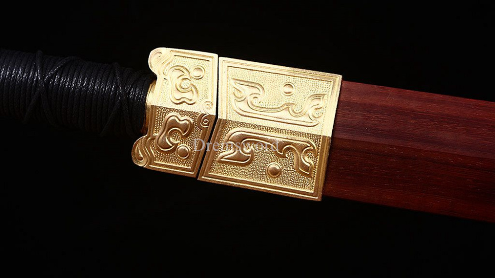 Damascus Folded Steel Han Jian Traditional Chinese Sword Handmade Rosewood Saya Ken Real Sharp Sword Red And Yellow
