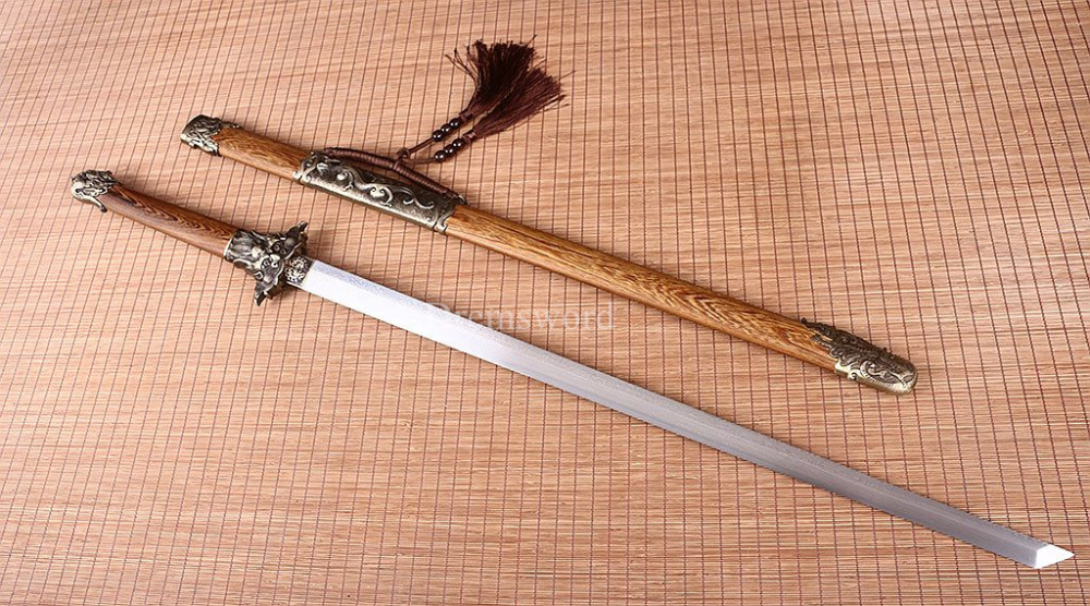 42.9 inch Tang Dao Damascus Folded Steel Handmade Real Chinese Traditional Dao Kiriha Zukuri Real Sharp Sword Brown And Yellow