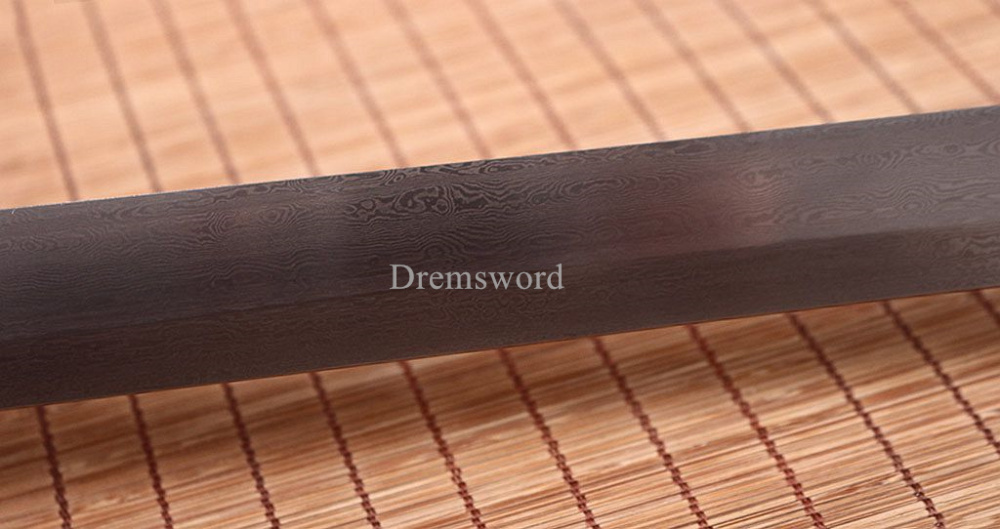 42.9 inch Tang Dao Damascus Folded Steel Handmade Real Chinese Traditional Dao Kiriha Zukuri Real Sharp Sword Brown And Yellow
