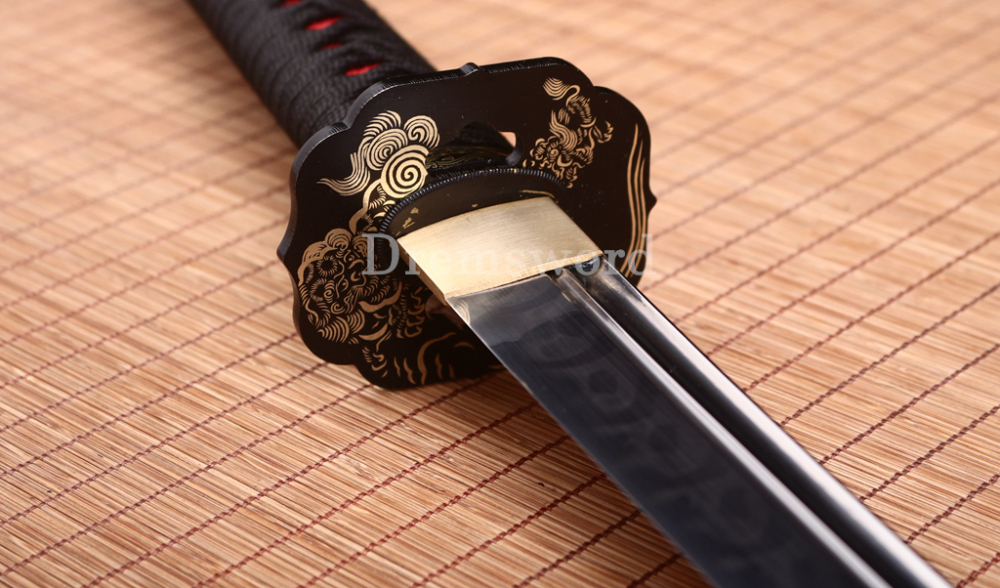 T10 Steel Clay Tempered Nagamaki Japanese Samurai Sword Real Choji Hamon Black Shinogi Zukuri Full Tang