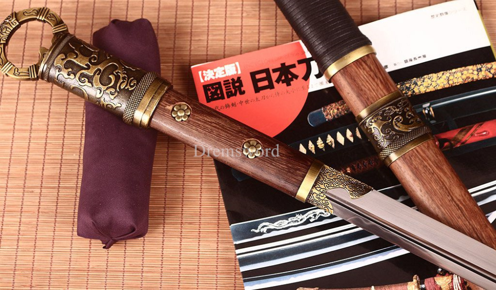 Handmade T10 Steel Clay Tempered Chinese Traditional Tang Dao KAMASU Kissaki KIRIHA-ZUKURI Full Tang Brown