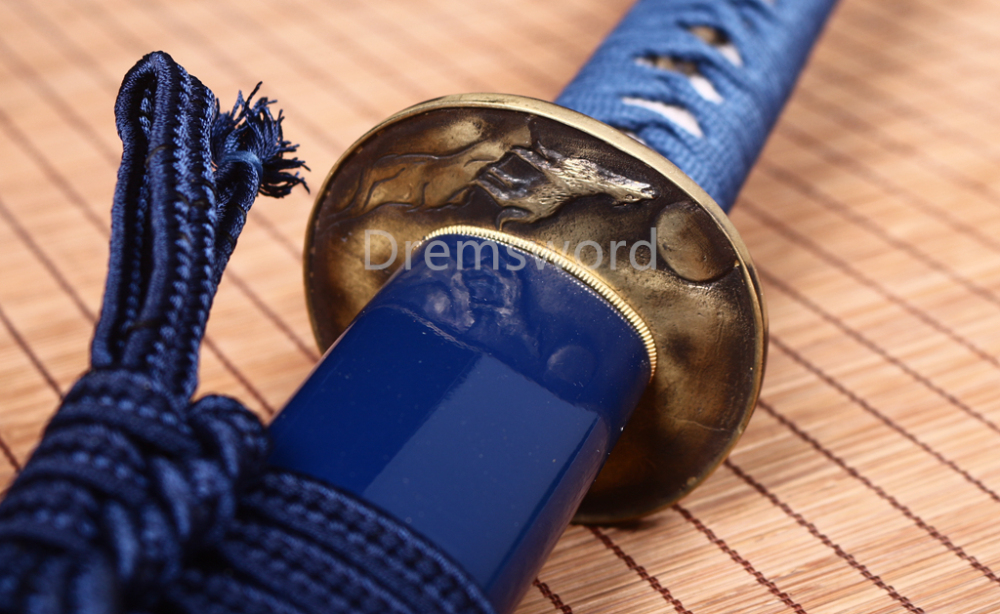 T10 Clay Tempered Katana Japanese Samurai Sharp Sword Hammering Pattern Blue Shinogi Zukuri Full Tang Blue