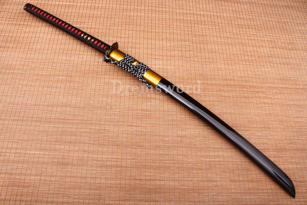 T10 Steel Clay Tempered Nagamaki Japanese Samurai Sword Real Choji Hamon Black Shinogi Zukuri Full Tang